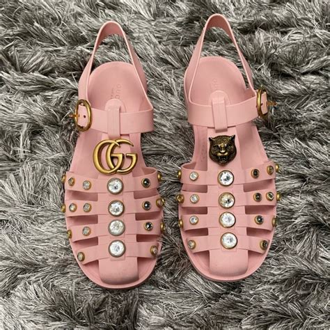 gucci crystal-embellished jelly sandals|authentic Gucci sandals.